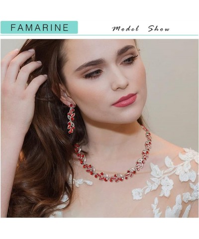 Silver Bridal Jewelry Set, Clear Crystal Wedding Drop Earringsnd Necklace for Bride Bridesmaid Red $11.76 Jewelry Sets