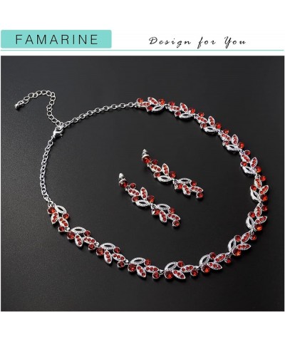 Silver Bridal Jewelry Set, Clear Crystal Wedding Drop Earringsnd Necklace for Bride Bridesmaid Red $11.76 Jewelry Sets