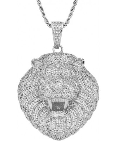 Iced Out Chain for Men,18K Gold-plated Cubic Zirconia Necklace for Men,Hip Hop Animal Lion Head Zircon Pendant silver $16.40 ...