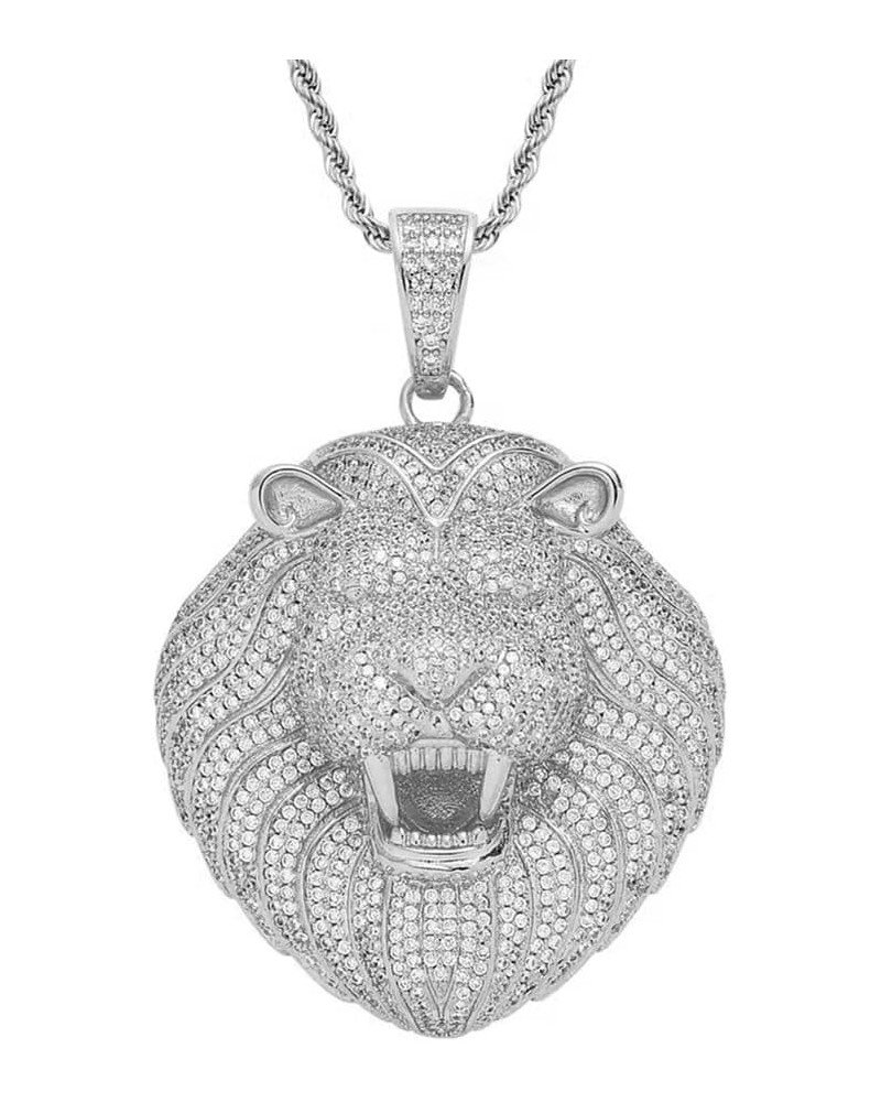 Iced Out Chain for Men,18K Gold-plated Cubic Zirconia Necklace for Men,Hip Hop Animal Lion Head Zircon Pendant silver $16.40 ...