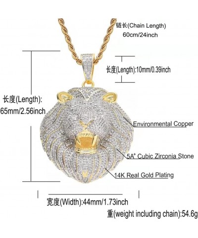 Iced Out Chain for Men,18K Gold-plated Cubic Zirconia Necklace for Men,Hip Hop Animal Lion Head Zircon Pendant silver $16.40 ...