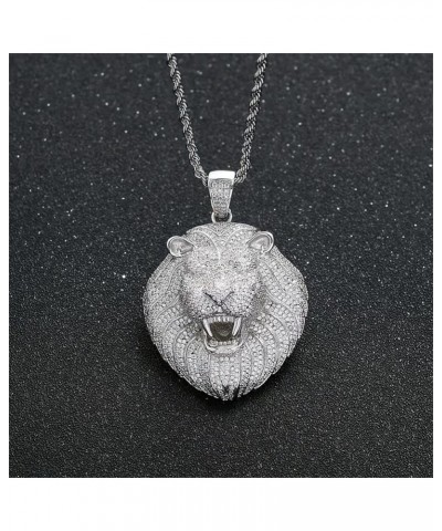 Iced Out Chain for Men,18K Gold-plated Cubic Zirconia Necklace for Men,Hip Hop Animal Lion Head Zircon Pendant silver $16.40 ...