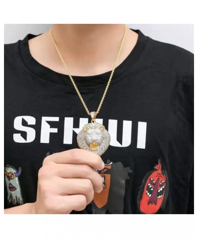 Iced Out Chain for Men,18K Gold-plated Cubic Zirconia Necklace for Men,Hip Hop Animal Lion Head Zircon Pendant silver $16.40 ...