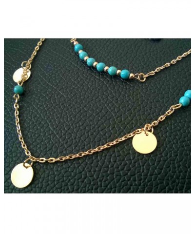 Boho Turquoise Coin Necklace Choker Gold Layered Disc Choker Necklace Station Turquoise Bead Necklace Sequin Coins Necklace C...