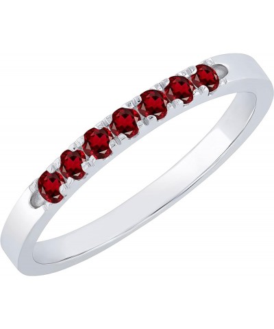 Round Gemstone or Diamond Stackable Anniversary Engagement Wedding Band for her, 925 Sterling Silver Garnet $47.52 Rings