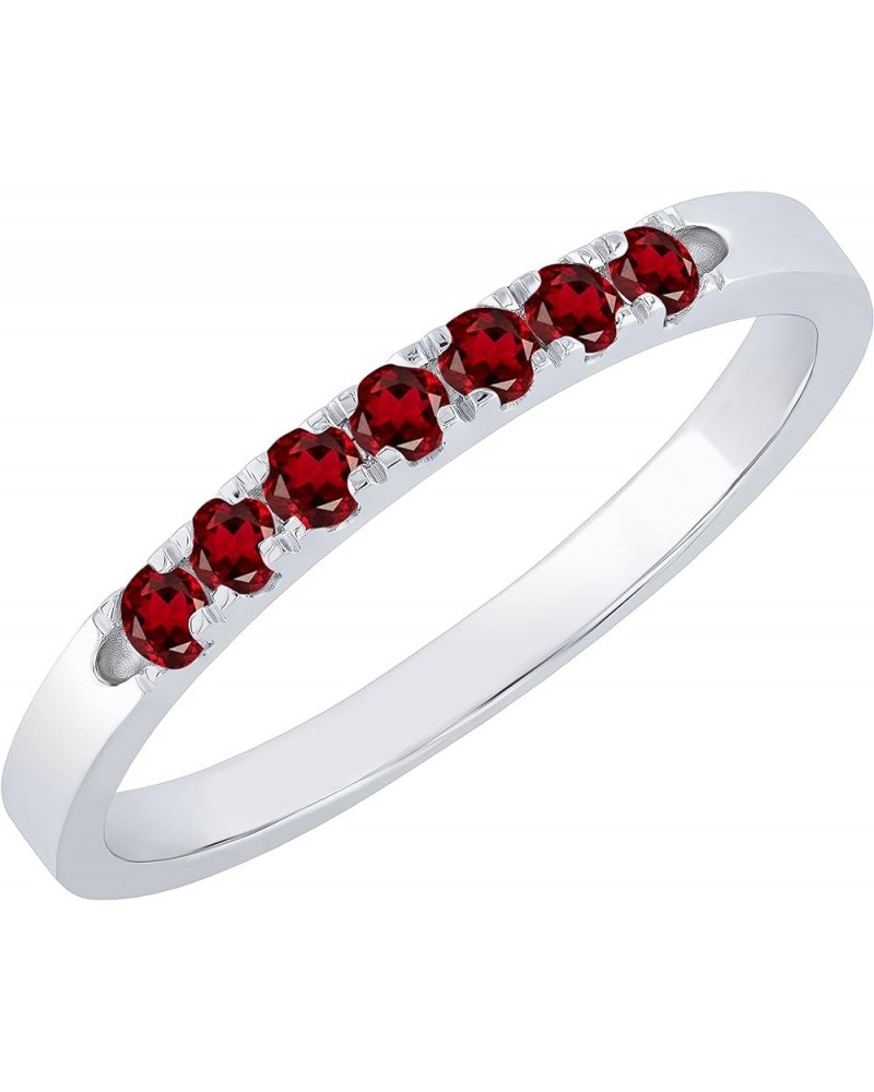 Round Gemstone or Diamond Stackable Anniversary Engagement Wedding Band for her, 925 Sterling Silver Garnet $47.52 Rings