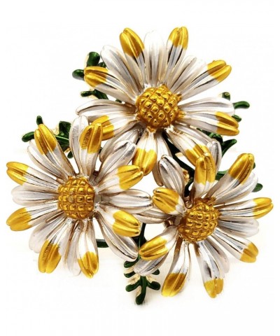 Sweet White Yellow Enamel Trio Daisy Flower Brooch Pin for Women Dress $10.25 Brooches & Pins