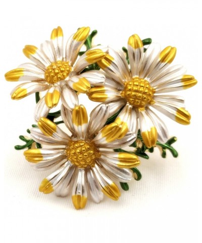 Sweet White Yellow Enamel Trio Daisy Flower Brooch Pin for Women Dress $10.25 Brooches & Pins