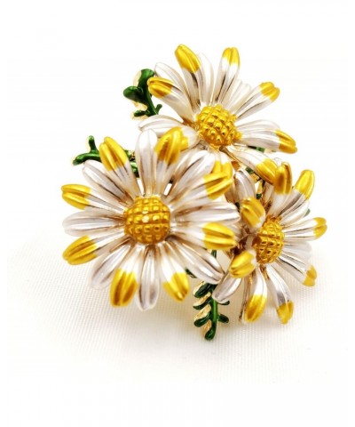 Sweet White Yellow Enamel Trio Daisy Flower Brooch Pin for Women Dress $10.25 Brooches & Pins