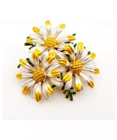 Sweet White Yellow Enamel Trio Daisy Flower Brooch Pin for Women Dress $10.25 Brooches & Pins