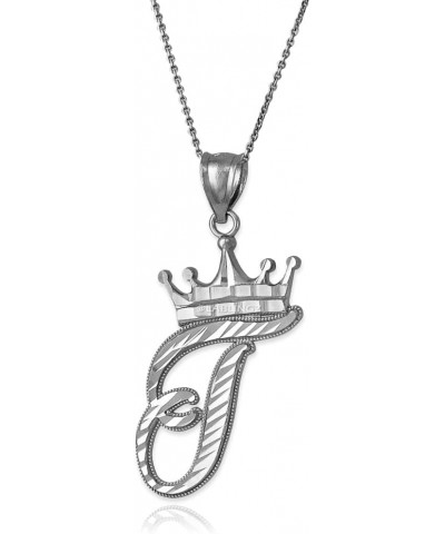 Sterling Silver Letter 'T' Initial Cursive Crown DC Pendant Necklace 16" Necklace $25.19 Necklaces