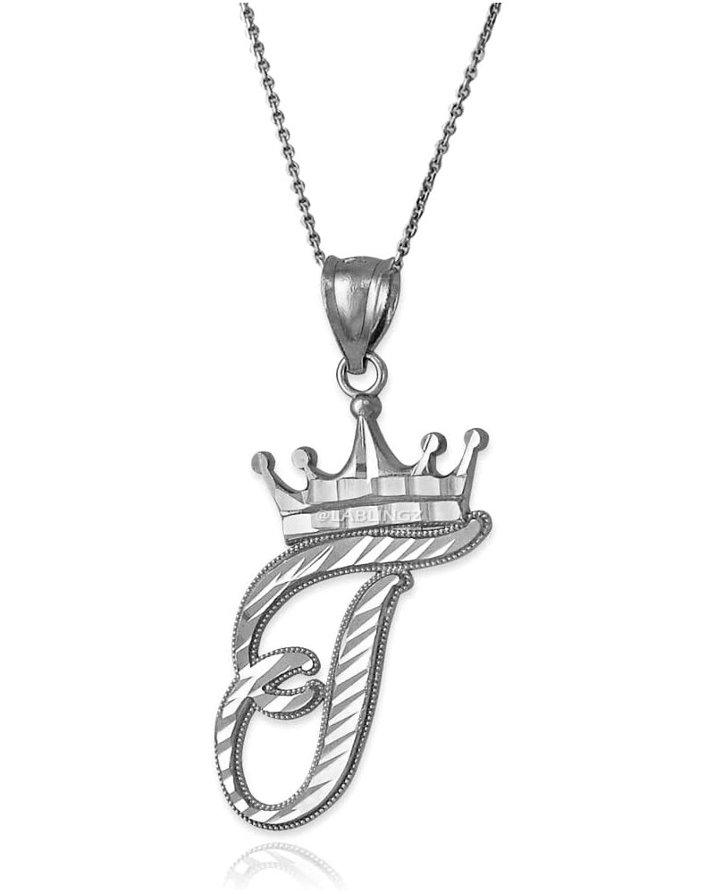 Sterling Silver Letter 'T' Initial Cursive Crown DC Pendant Necklace 16" Necklace $25.19 Necklaces