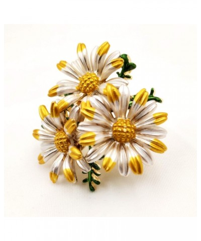 Sweet White Yellow Enamel Trio Daisy Flower Brooch Pin for Women Dress $10.25 Brooches & Pins