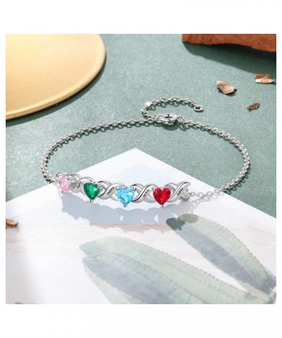 Personalized Simulated Birthstones Bracelet with Name Custom Cuff Bangle for Women Girls Mother 4 Stones $18.28 Bracelets