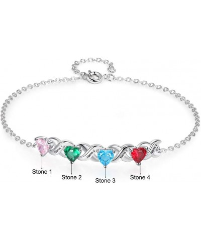 Personalized Simulated Birthstones Bracelet with Name Custom Cuff Bangle for Women Girls Mother 4 Stones $18.28 Bracelets