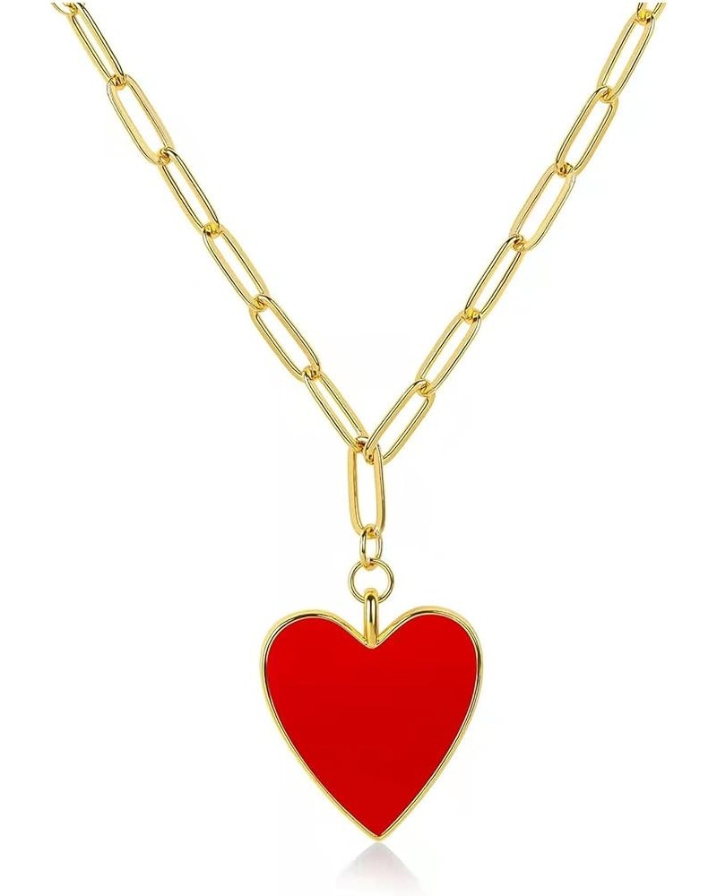 Preppy Necklace for Women Girls, Forever Love Heart Enamel Pendant Paperclip Necklace 18K Gold Plated Jewelry Gifts Enamel Re...