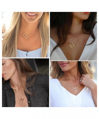 Sideways Large Initial Necklace 18k Gold Plated Stainless Steel Big Letter Script Name Monogram Pendant Necklace for Women Gi...