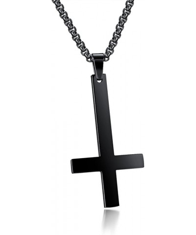 Stainless Steel Silver/Balck/Gold Upside Down Cross Pendant Necklaces with 21.6" Chain upside down cross Black $9.73 Necklaces