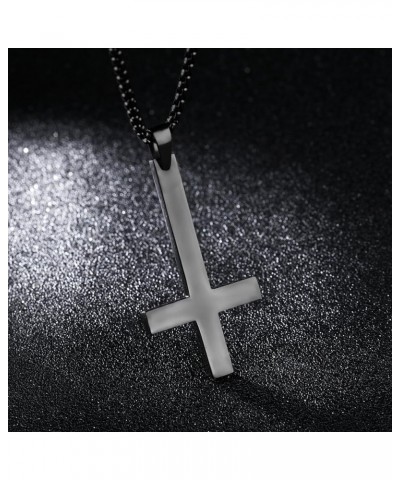 Stainless Steel Silver/Balck/Gold Upside Down Cross Pendant Necklaces with 21.6" Chain upside down cross Black $9.73 Necklaces