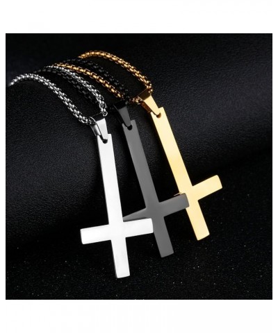 Stainless Steel Silver/Balck/Gold Upside Down Cross Pendant Necklaces with 21.6" Chain upside down cross Black $9.73 Necklaces