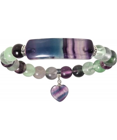 8MM Stretch Bracelets for Unisex, Healing Stone Bracelet with Dangle Heart Charm 7 fluorite crystal $11.33 Bracelets