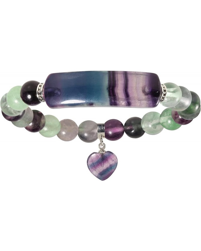 8MM Stretch Bracelets for Unisex, Healing Stone Bracelet with Dangle Heart Charm 7 fluorite crystal $11.33 Bracelets