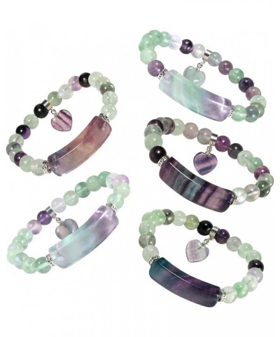 8MM Stretch Bracelets for Unisex, Healing Stone Bracelet with Dangle Heart Charm 7 fluorite crystal $11.33 Bracelets