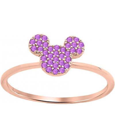 Glittering Mickey Mouse Gemstones 14k Rose Gold Over Sterling Silver Simple Engagement Ring For Womens Created Amethyst $28.0...