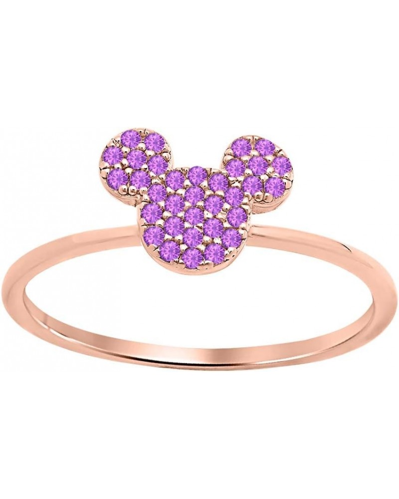 Glittering Mickey Mouse Gemstones 14k Rose Gold Over Sterling Silver Simple Engagement Ring For Womens Created Amethyst $28.0...