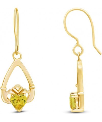 Claddagh Drop Earrings In Yellow Gold Over Sterling Silver By jewel Zone US Simulated Citrine $23.46 Earrings