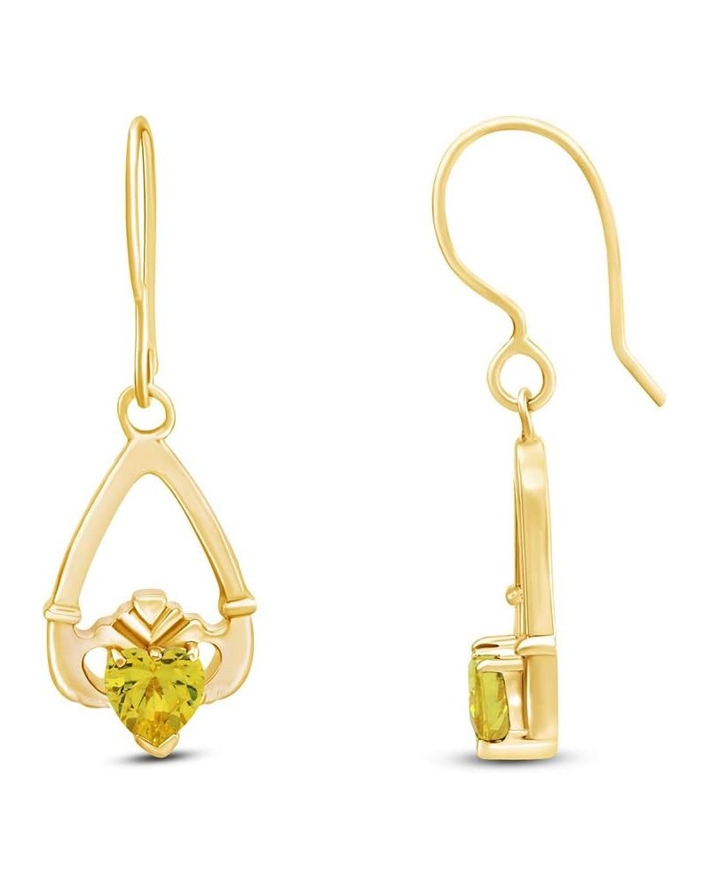 Claddagh Drop Earrings In Yellow Gold Over Sterling Silver By jewel Zone US Simulated Citrine $23.46 Earrings