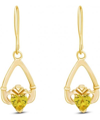 Claddagh Drop Earrings In Yellow Gold Over Sterling Silver By jewel Zone US Simulated Citrine $23.46 Earrings