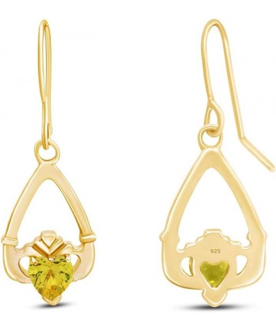 Claddagh Drop Earrings In Yellow Gold Over Sterling Silver By jewel Zone US Simulated Citrine $23.46 Earrings