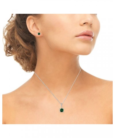 Sterling Silver Genuine or Synthetic Gemstone Studded Solitaire Necklace & Stud Earrings Set Synthetic Green Quartz $35.74 Je...