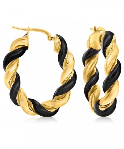 Italian Black Enamel and 18kt Gold Over Sterling Twist Hoop Earrings $44.22 Earrings