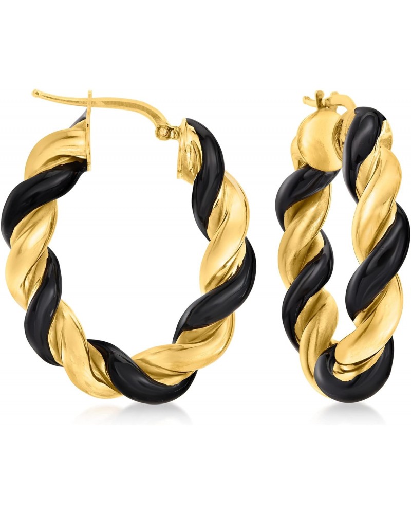 Italian Black Enamel and 18kt Gold Over Sterling Twist Hoop Earrings $44.22 Earrings