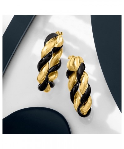 Italian Black Enamel and 18kt Gold Over Sterling Twist Hoop Earrings $44.22 Earrings