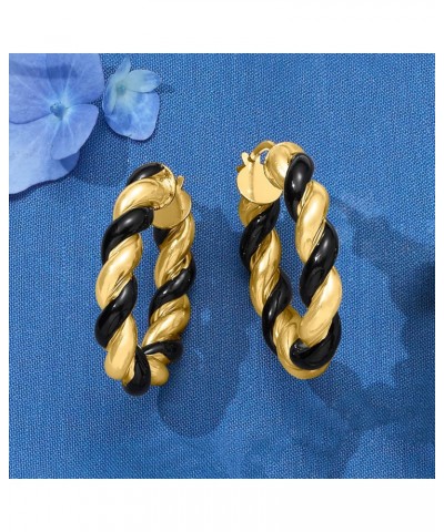 Italian Black Enamel and 18kt Gold Over Sterling Twist Hoop Earrings $44.22 Earrings