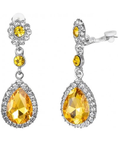 Gorgeous Austrian Crystal Rhinestone Wedding Bridal Teardrop Drop Dangle Earrings Clip On golden yellow $7.64 Earrings