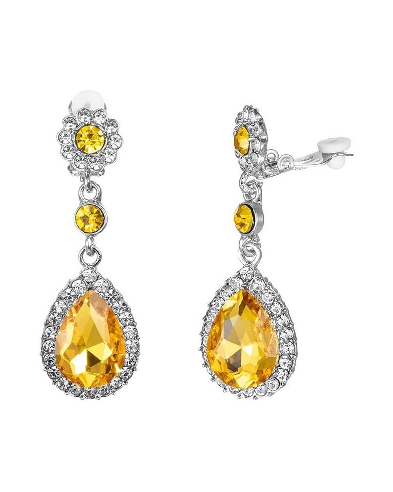 Gorgeous Austrian Crystal Rhinestone Wedding Bridal Teardrop Drop Dangle Earrings Clip On golden yellow $7.64 Earrings