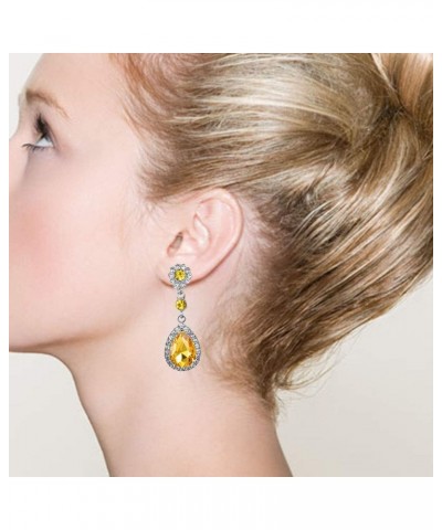 Gorgeous Austrian Crystal Rhinestone Wedding Bridal Teardrop Drop Dangle Earrings Clip On golden yellow $7.64 Earrings