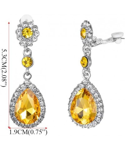 Gorgeous Austrian Crystal Rhinestone Wedding Bridal Teardrop Drop Dangle Earrings Clip On golden yellow $7.64 Earrings