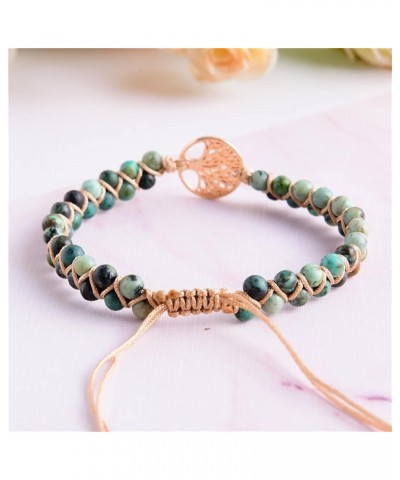 Boho Handmade Natural Stone Bead 3 Row Wide Wrap Wrist Statment Bracelet Jewelry Collection tree life-Turquoise $10.12 Bracelets