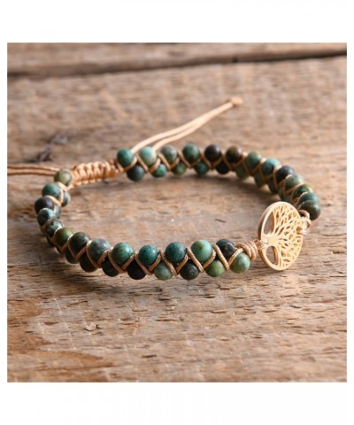 Boho Handmade Natural Stone Bead 3 Row Wide Wrap Wrist Statment Bracelet Jewelry Collection tree life-Turquoise $10.12 Bracelets