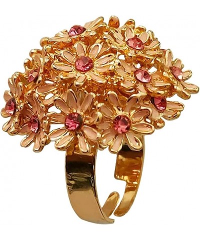 Exquisite Daisy Flower Statement Ring for Women Girls Gold Plated Pink Cubic Zirconia Open Band Wrap Expandable Adjustable Bi...