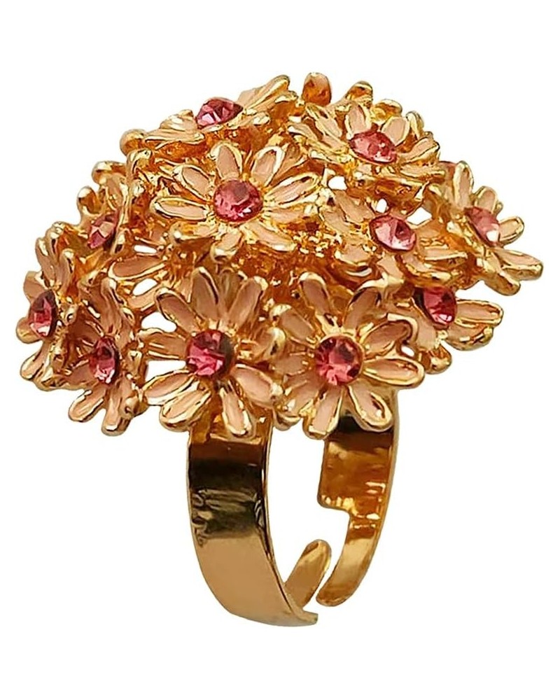 Exquisite Daisy Flower Statement Ring for Women Girls Gold Plated Pink Cubic Zirconia Open Band Wrap Expandable Adjustable Bi...