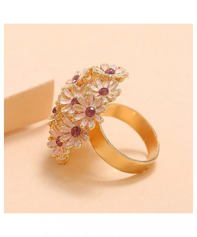 Exquisite Daisy Flower Statement Ring for Women Girls Gold Plated Pink Cubic Zirconia Open Band Wrap Expandable Adjustable Bi...