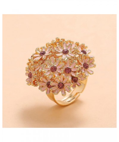 Exquisite Daisy Flower Statement Ring for Women Girls Gold Plated Pink Cubic Zirconia Open Band Wrap Expandable Adjustable Bi...