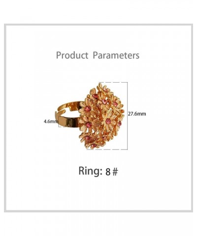 Exquisite Daisy Flower Statement Ring for Women Girls Gold Plated Pink Cubic Zirconia Open Band Wrap Expandable Adjustable Bi...