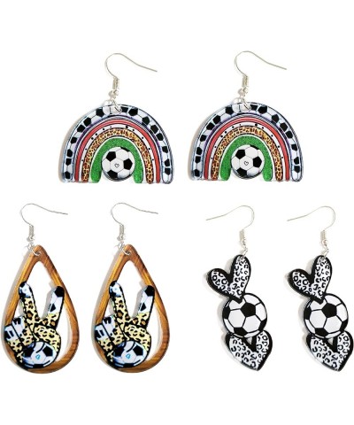 3 Pairs Sports Game Acrylic Soccer Dangle Earrings Football Rianbow Heart Letters ABC LOVE Gnome Drop Earrings for Women Girl...